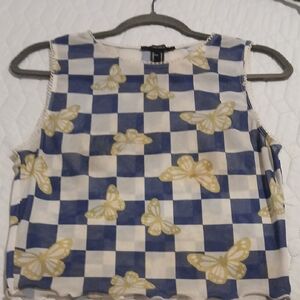 Forever 21 Blue and Cream Checkered Crop Top